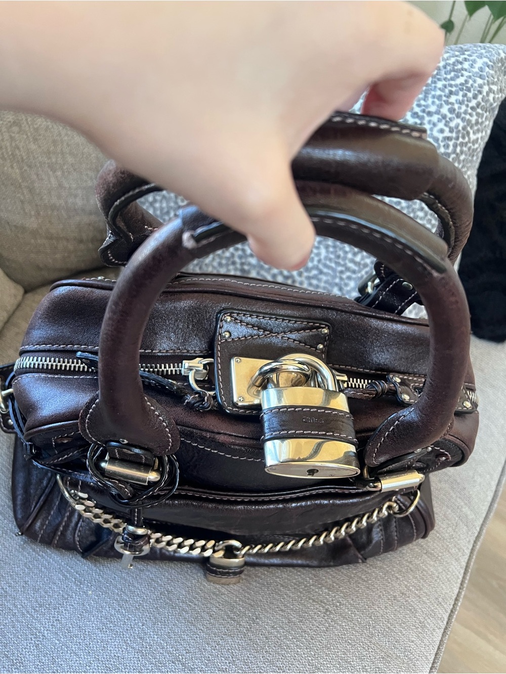 Chloe Paddington Dark Brown Leather Handbag with Gold Accents - Picture 2 of 14